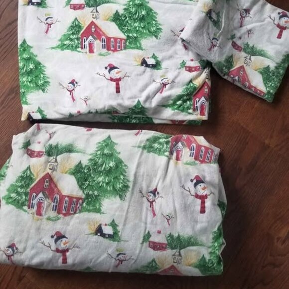 Snowman California King FLANNEL Sheet Set. - Picture 2 of 4